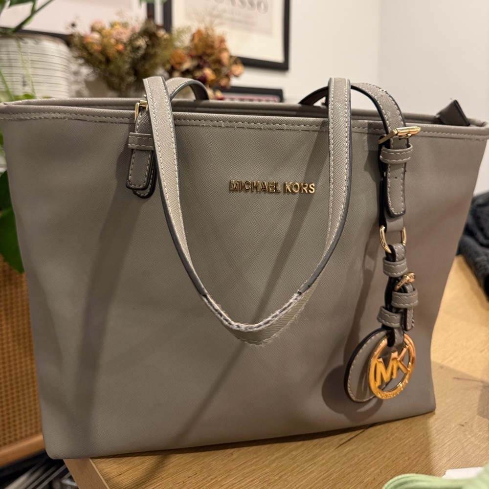 Michael Kors Gray Tote with Gold Accents